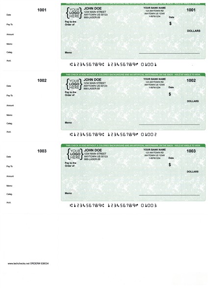 Quickbooks Compatible Personal Checks - 3 on Page Wallet Size  Checks